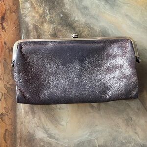 Hobo Lauren Leather Double Clutch Metal Frame Wallet Purse.